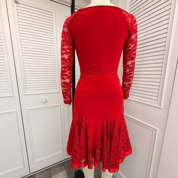 Dance America  Sz M Red Latin/Swing Skirt & Top Lace Insets - Picture 3 of 10